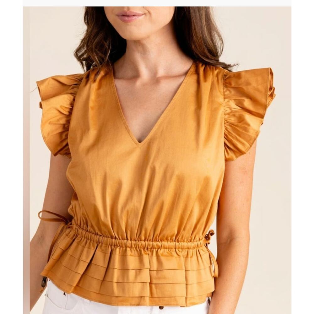 Alden Adair Marina Short Sleeve Top, Ocean Blue, Ruffle, Large, 149$ NWT - Picture 2 of 8